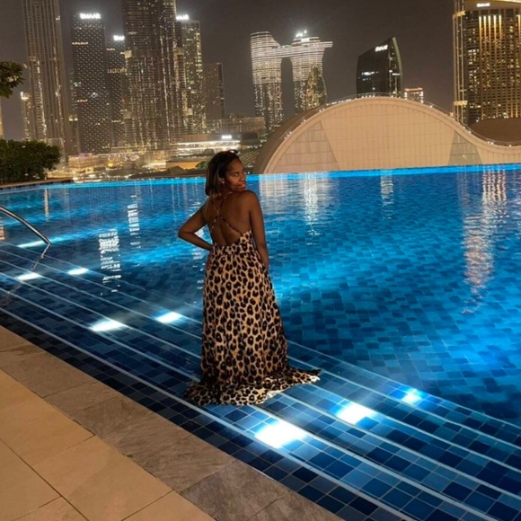 Backless Cheetah Maxi Dress Criss Cross V-Neck - Picture 15 of 16